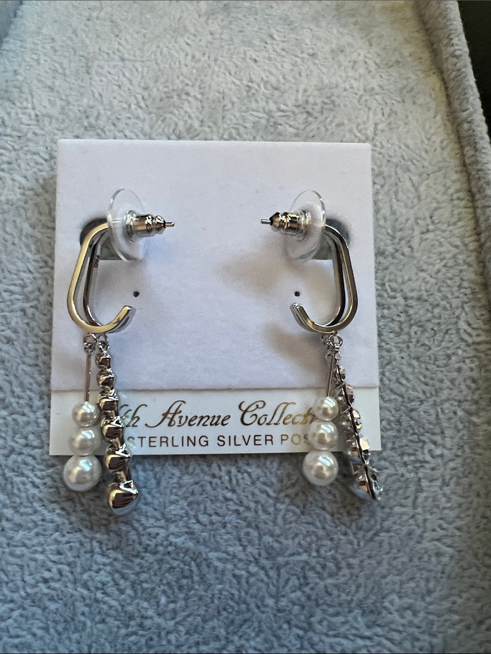 Silver Pearl and clear Swarovski crystal cascade  Earrings - 5th Avenue